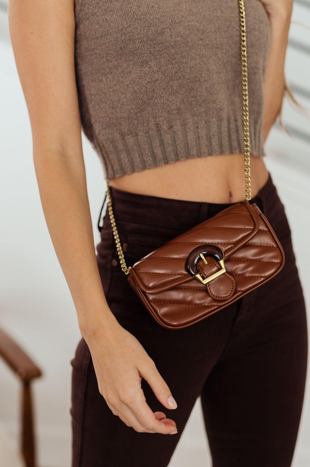 Classic Beauty Quilted Clutch in Brown